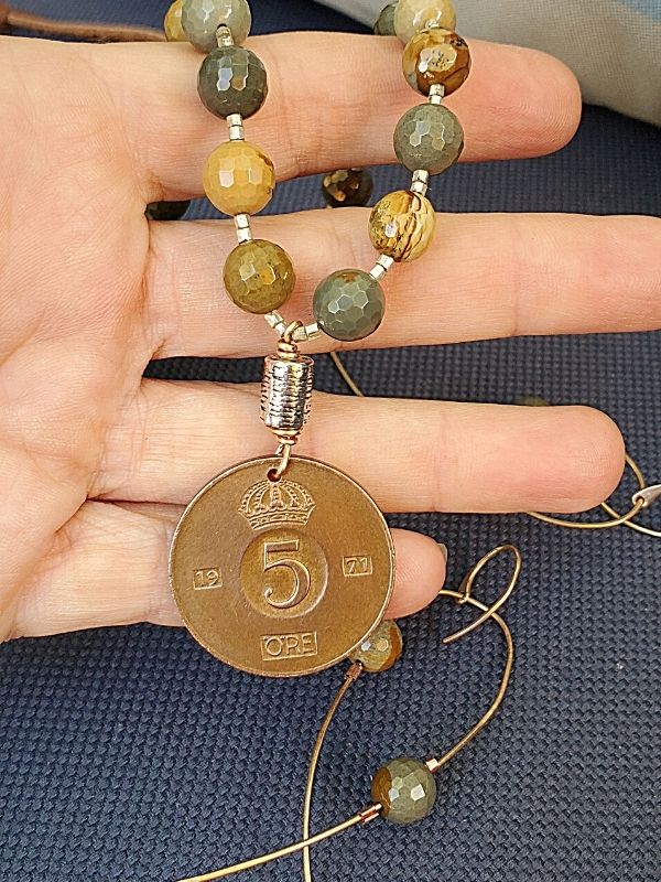 1971 Swedish gemstone coin necklace